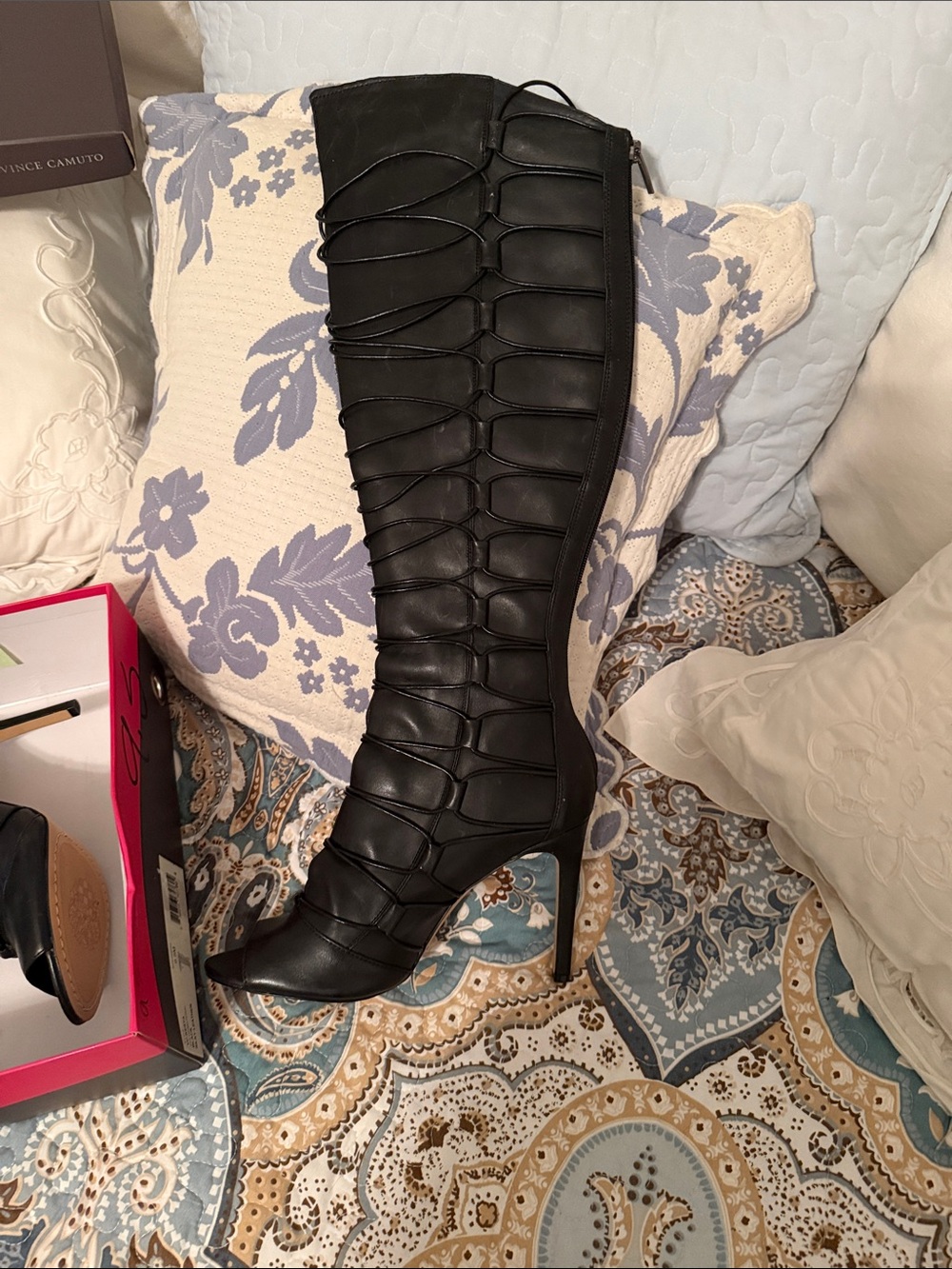 Vince Camuto Black Over-The-Knee Stiletto Boots - Picture 2 of 3